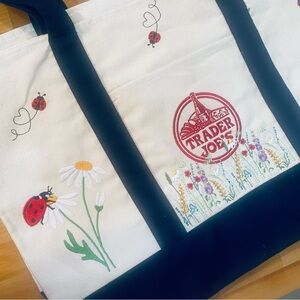 Trader Joe's Tote Bag with Ladybug and Flower Design